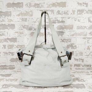 LWI Design Gray Blue Leather Buckle Detail Zip Closure Shoulder Bag 1068